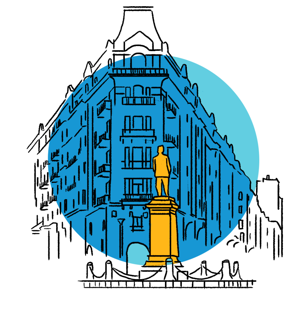 City and statue illustration