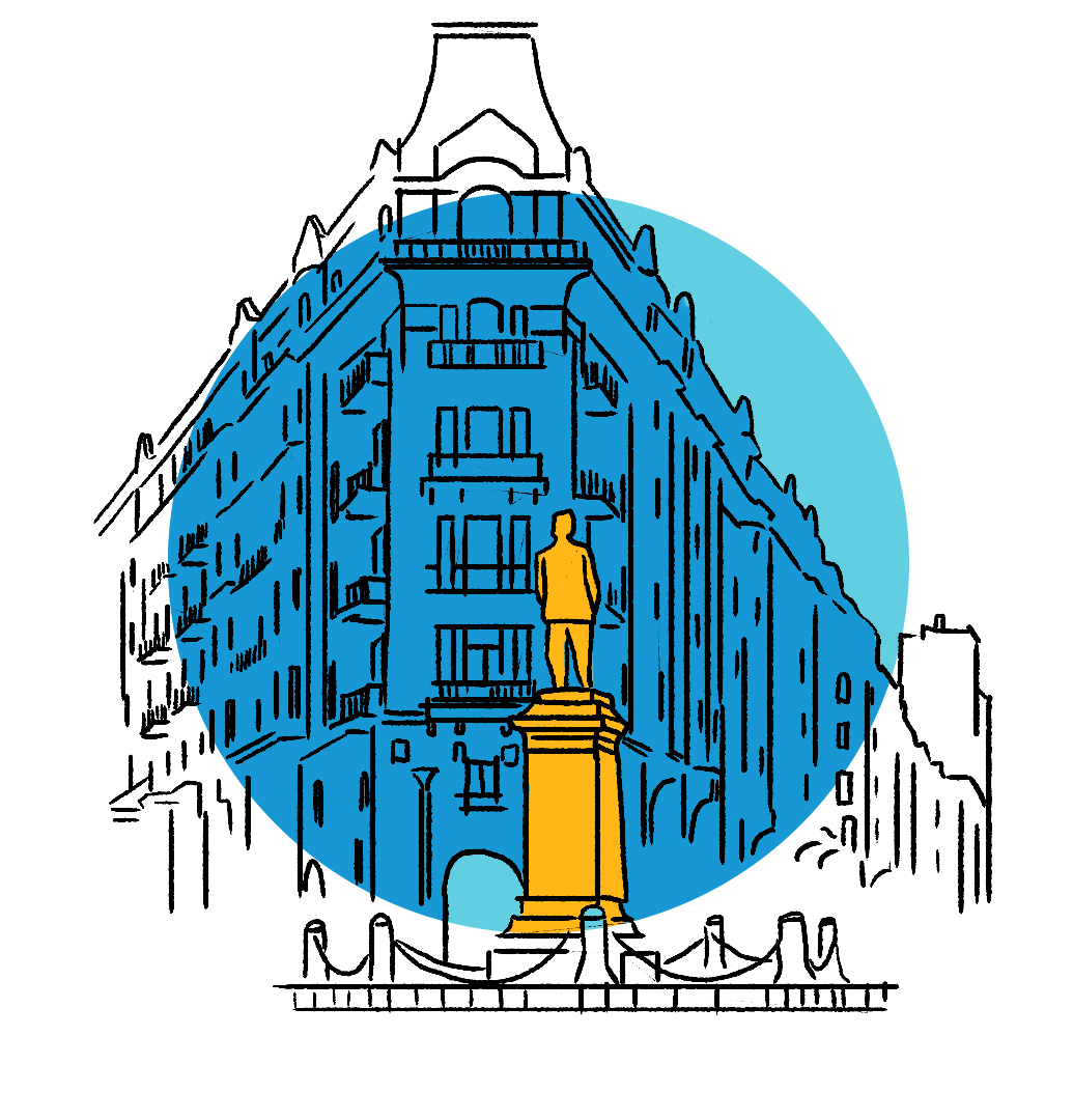 City and statue illustration