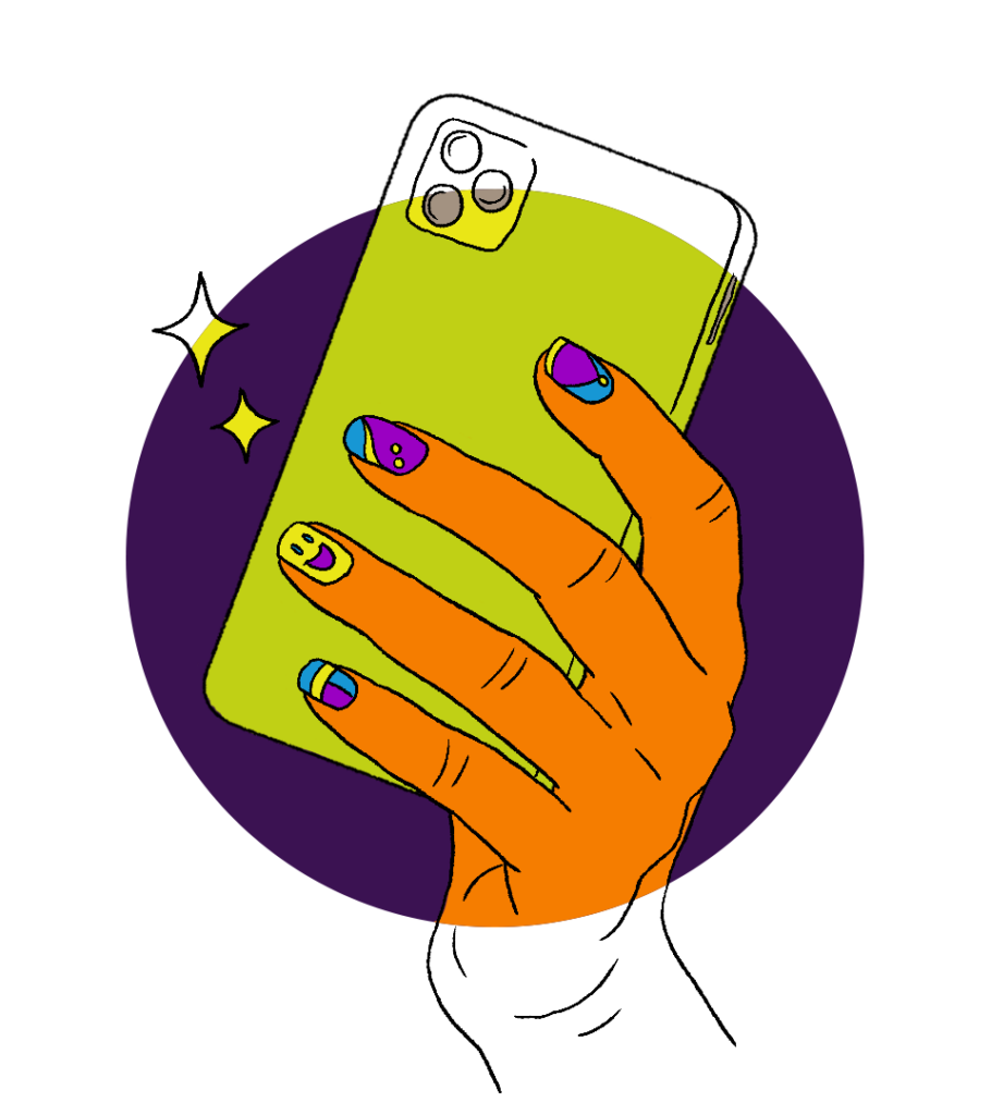 Mobile and painted nails illustration