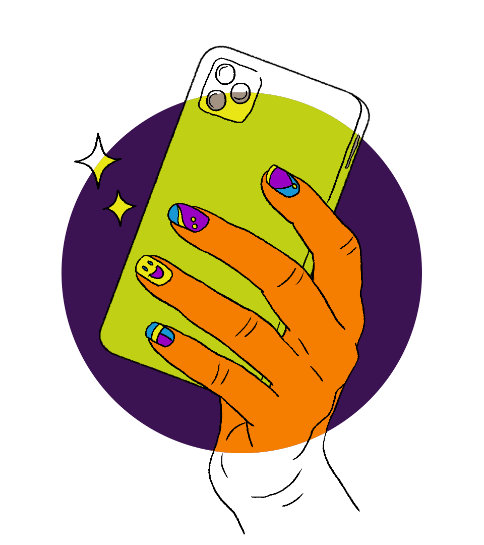 Mobile and painted nails illustration