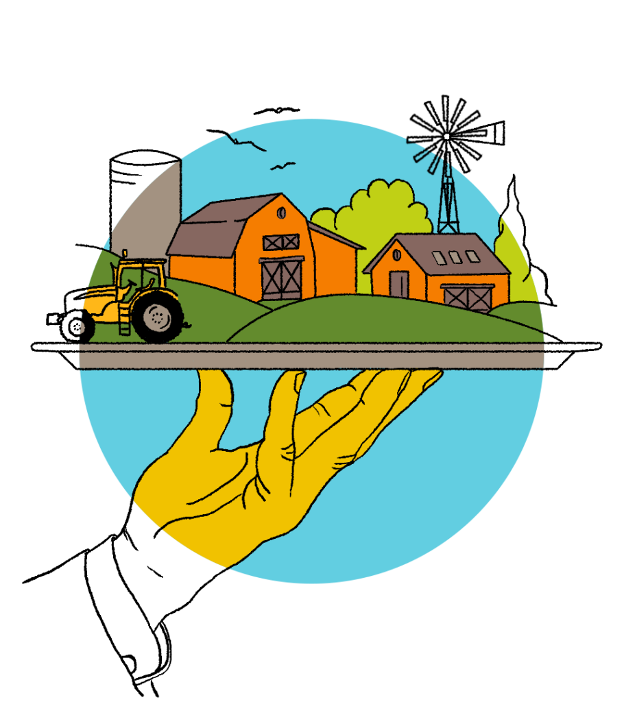 Hand holding farm illustration