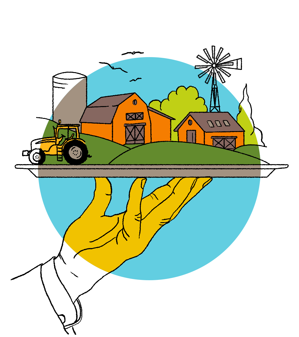 Hand holding farm illustration