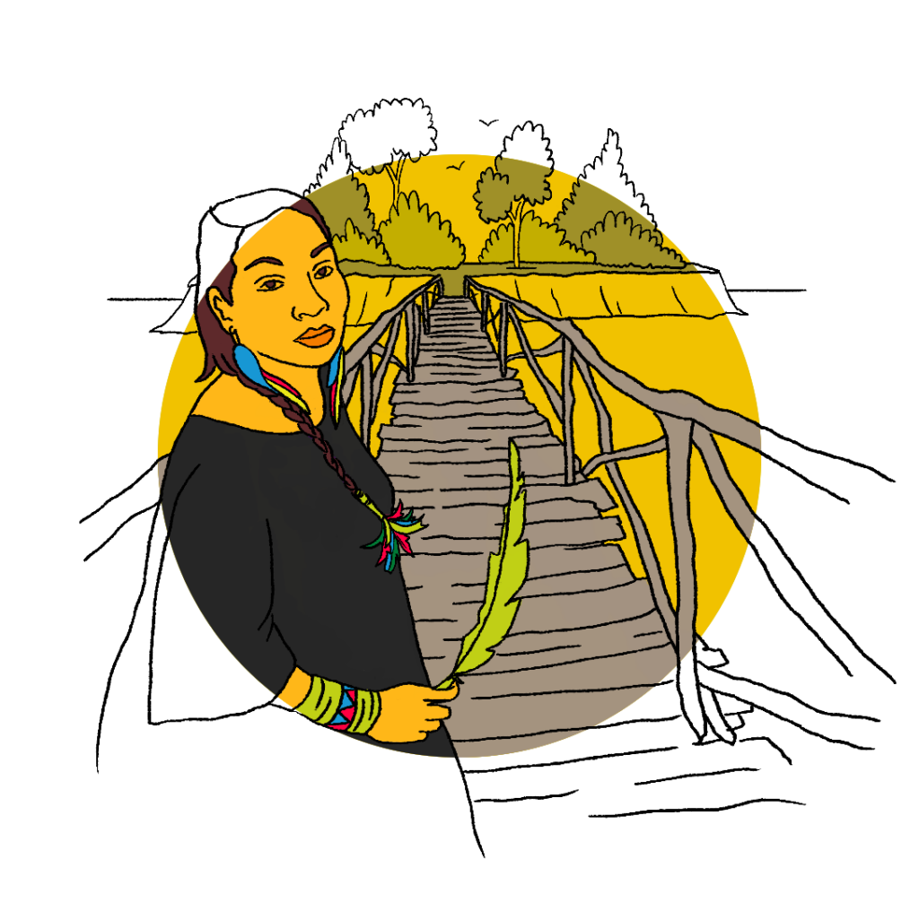 woman on bridge illustration