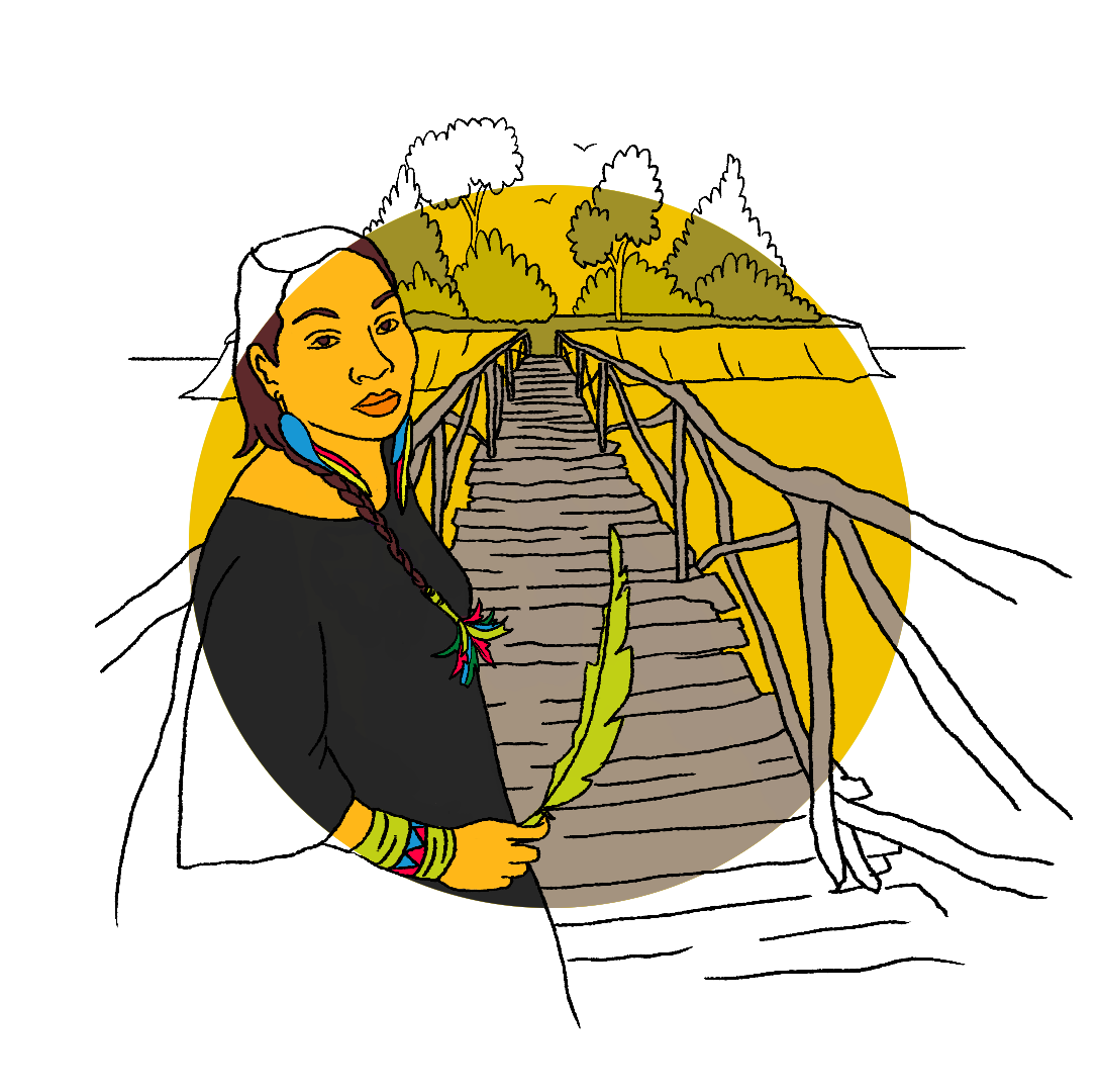 woman on bridge illustration